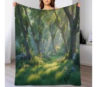 ANALTIRCE Mantas para Sofa Patrón Brumoso Claro del Bosque 220 × 240 cm Manta Polar Franela Extra Suave, Mantas Ligeras Naturaleza Luz Solar para Cama, Cálida y Acogedora, Verde Manta para Sofá
