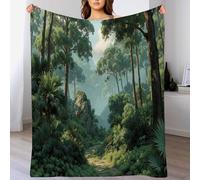 ANALTIRCE Mantas para Sofa Patrón Densa Selva Tropical 150 × 200 cm Manta Polar Franela Extra Suave, Mantas Ligeras Antiguo Bosque Sol para Cama, Cálida y Acogedora, Verde Manta para Sofá