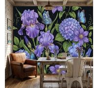 ANALTIRCE Papel Tapiz Fotográfico 3D Iris Mariposa 366An×256Al cm Papel Pintado Panorámico, Soñador Flores Fotomurales XL Pared Moderna para Salón, Negro