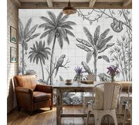 ANALTIRCE Papel Tapiz Fotográfico 3D Loros Palmeras Helechos 450An×315Al cm Papel Pintado Panorámico, Animales Tropicales Fotomurales XXL Pared Moderna para Salón, Blanco