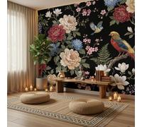 ANALTIRCE Papel Tapiz Fotográfico 3D Peonía De La Riqueza 352An×250Al cm Papel Pintado Panorámico, Estilo Chino Floral Fotomurales XL Pared Moderna para Salón, Negro