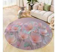 ANALTIRCE Pequeña Alfombra Salon Redonda 80 cm, Sencillo Floral Alfombra Dormitorio Lavable Lavadora, Elegantes Hermosas Flores Alfombras Antideslizante Tapete Sala para Cocina, Halls, Balcón, Rosa