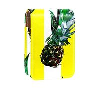 Ananas Drawing - Estuche portátil para pintalabios para viajes, mini caja de almacenamiento de lápiz labial con espejo para mujeres y mujeres, bolsa de cosméticos de cuero, Varios colores, 9.5x2x7 cm/3.7x0.8x2.7 in