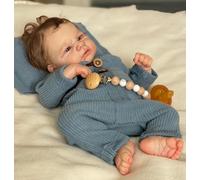 Anano Bebé Reborn Recién Nacido 43cm - Cuerpo Completo De Silicona con Peso Realista, Ojos Abiertos + Almohada - Tamaño Exacto de Neonato