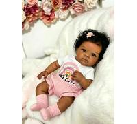Anano Bebe Vinilo Cuerpo Completo 45 CM Muñeca Negra,Muñeca De Vinilo Bebe Reborn Realista,Muñecas De Aspecto Realista Se Puede Lavar A Máquina Regalos con Accesorios