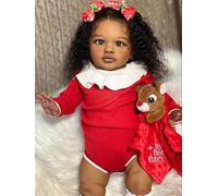 Anano Muñeca Reborn Realista Jumbo 70cm - Bebé Biracial Negro con piernas articuladas de Postura autónoma, Cabello Implantado y Accesorios para Niños 3+ (Rojo)