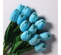 Anaoo 12pcs Flores Artificiales Tulipanes Artificiales Azules Decoracion en Látex, Floras Falsas de Tacto Real Decoración para Banquete de Boda, Hogar, Fiestas, Jardín, Partido del Hotel