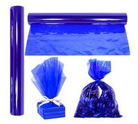 AnapoliZ Rollo de celofán azul real, 100 pies de largo x 16 pulgadas de ancho, 2.3 mil de grosor, azul real transparente, regalos, cestas, golosinas, papel de regalo de celofán, decoración colorida de