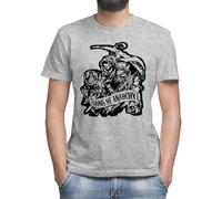Anarchy Sons American Drama Series Black White Drawing Camiseta Gris Clásica de Hombre con Cuello Redondo y Manga Corta X-Large