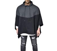 Anatoky Capa de poncho con capucha y mangas sueltas irregulares para hombre (M a 5XL), Negro, M