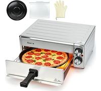 Anatole Horno de Pizza Eléctrico Freidora de Aire Acero Inoxidable 12" 1800W Pizzera Sobremesa Tiempo Temperatura Ajustable Pizza Oven Interior Multifuncional con Parrilla Bandeja Extraíble