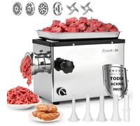 Anatole Picadora de Carne Eléctrica Comercial 1100W Acero Inox Integral | Triturador de Huesos, Apto para Lavavajillas, 4 Placas, 2 Cuchillas, 4 Embutidora de Salchichas, para Restaurante Casa, 220V