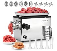 Anatole Picadora de Carne Eléctrica Comercial 1300W Acero Inox Integral | Triturador de Huesos, Apto para Lavavajillas, 6 Placas, 4 Cuchillas, 4 Embutidora de Salchichas, para Restaurante Casa, 220V