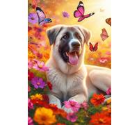 Anatolian Shepherd Dog in a field of colorful flowers Notebook - Large 6 x 9 inches - 127 Pages