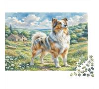Anatolian Shepherd Dog Rompecabezas de Papel Grueso Pastor Australiano en el Campo de Hierba con Ovejas, Pack Juego Familiar Decorativo 70x50cm/1000 Piezas