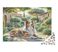 Anatolian Shepherd Dog Rompecabezas DIY de Papel Premium Cruce de Collie en jardín con Camino de Piedra, Relleno de calcetín Divertido para niños +12 52x38cm/1000 Piezas