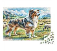Anatolian Shepherd Dog Rompecabezas DIY de Papel Premium Pastor Australiano en Campo con ovejas y Molino de Viento, diversión en Juego Familiar 70x50cm/1000 Piezas