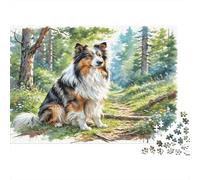 Anatolian Shepherd Dog Rompecabezas Premium de Cartón Collie en el Camino del Bosque con Rocas Cubiertas de Musgo, Relleno de Calcetín Decorativo 52x38cm/1000 Piezas