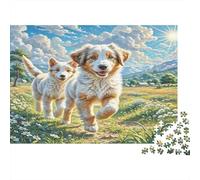 Anatolian Shepherd Dog Rompecabezas Premium de Cartón Dos Cachorros Corriendo en el Campo de Hierba, Decoración Hogareña de Entrenamiento Cerebral 38x26cm/1000 Piezas