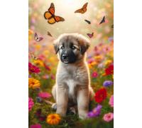 Anatolian Shepherd Puppy in a field of colorful flowers Notebook - Large 6 x 9 inches - 127 Pages