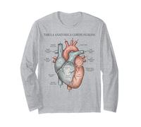 Anatomía del corazón Grabado Vintage Ciencia Cardiovascular Manga Larga