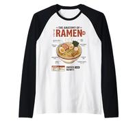 Anatomía del Ramen Comida Japonesa Retro Gastronomía Estética Camiseta Manga Raglan