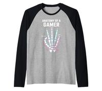 Anatomy of A Gamer Skeleton Hand Funny Gamers Camiseta Manga Raglan