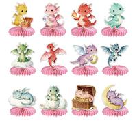 ANATTASOUL 12 centros de mesa de panal de abeja, decoración de fiesta de cumpleaños de dragón de acuarela para mesa, 7.4 x 6.2 pulgadas, decoraciones de panal para bodas, Navidad, aniversario