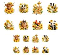 ANATTASOUL 16 hojas de transferencias para planchar para camisetas, girasoles y animales, transferencias DTF listas para presionar, parches de vinilo lavables para planchar para mujer, ropa, sombrero