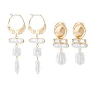 ANATTASOUL 2 pares de pendientes colgantes de perlas para mujer, pendientes de araña de clips, pendientes de oro y perlas delicadas geométricas rectangulares, Plástico