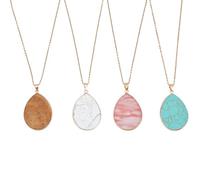 ANATTASOUL 4 piezas de piedra colgante collares para mujeres Bohemia Natural Gema Collar largo Bohemio Encanto declaración cadena de cable en forma de lágrima ovalada piedra cruda drusa collar San