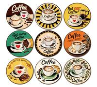 ANATTASOUL 9Pcs Café Vintage y Latte Posavasos Madera, Posavasos De Madera, Reutilizables, Redondos, Drink Coasters, Taza para Café, Bar, Cocina, Restaurante