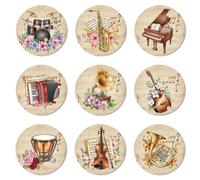 ANATTASOUL 9Pcs Instrumento Musical Vintage Posavasos Madera, Posavasos De Madera, Reutilizables, Redondos, Coasters, Taza para Café, Bar, Cocina, Restaurante