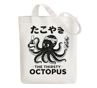 ANATTASOUL Bolsa de lona de algodón reutilizable para mujer, duradera y plegable, con bolsillos con cremallera para compras, vacaciones, trabajo, gimnasio, Bolas de pulpo