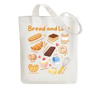 ANATTASOUL Bolsa de lona de algodón reutilizable para mujer, duradera y plegable, con bolsillos con cremallera para compras, vacaciones, trabajo, gimnasio, Pan y harina