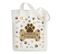 ANATTASOUL Bolsa de Tela Impresa Accesorios para Perros y Huellas, Tote Bag Tela Mujer,Shopper Algodón 38 * 40cm, Beige Bolsa de Transporte para Mujer, Saco Tote Bag de Lona Regalo