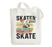 ANATTASOUL Bolsa de Tela Impresa Chico del Monopatín, Tote Bag Tela Mujer,Shopper Algodón 38 * 40cm, Beige Bolsa de Transporte para Mujer, Saco Tote Bag de Lona Regalo con Cierre de Cremallera