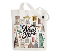 ANATTASOUL Bolsa de Tela Impresa Elemento De Nueva York, Tote Bag Tela Mujer,Shopper Algodón 38 * 40cm, Beige Bolsa de Transporte para Mujer, Saco Tote Bag de Lona Regalo