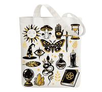 ANATTASOUL Bolsa de Tela Impresa Elementos de Adivinación, Tote Bag Tela Mujer,Shopper Algodón 38 * 40cm, Beige Bolsa de Transporte para Mujer, Saco Tote Bag de Lona Regalo