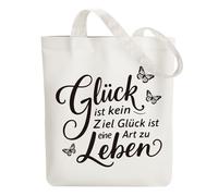 ANATTASOUL Bolsa de Tela Impresa La Felicidad es una Forma de Vivir, Tote Bag Tela Mujer,Shopper Algodón 38 * 40cm, Beige Bolsa de Transporte para Mujer, Saco Tote Bag de Lona Regalo