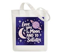 ANATTASOUL Bolsa de Tela Impresa Luna y Saturno, Tote Bag Tela Mujer,Shopper Algodón 38 * 40cm, Beige Bolsa de Transporte para Mujer, Saco Tote Bag de Lona Regalo con Cremallera