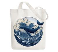 ANATTASOUL Bolsa de Tela Impresa Ola De Ballena Y Mar, Tote Bag Tela Mujer,Shopper Algodón 38 * 40cm, Beige Bolsa de Transporte para Mujer, Saco Tote Bag de Lona Regalo