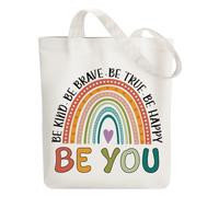 ANATTASOUL Bolsa de Tela Impresa Sé Tú, Tote Bag Tela Mujer,Shopper Algodón 38 * 40cm, Beige Bolsa de Transporte para Mujer, Saco Tote Bag de Lona Regalo con Cierre de Cremallera