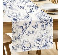 ANATTASOUL Camino de Mesa de Primavera con Diseño de Flores y Pájaros, Decoración de Comedor de Cocina, Decoración Interior, Vacaciones, Fiesta, Decoración, 33 x 183 cm