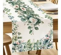 ANATTASOUL Camino de Mesa de Primavera con Diseño de Hojas y Flores de Eucalipto, Decoración de Comedor de Cocina, Decoración Interior, Vacaciones, Fiesta, Decoración, 33 x 183 cm