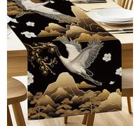 ANATTASOUL Camino de Mesa de Primavera con Diseño de Pintura de Grulla y Tinta, Decoración de Comedor de Cocina, Decoración Interior, Vacaciones, Fiesta, Decoración, 33 x 183 cm