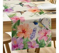 ANATTASOUL Colibrí e Hibiscus Camino de Mesa de Primavera con Diseño, Decoración de Comedor de Cocina, Decoración Interior, Vacaciones, Fiesta, Decoración, 33 x 183 cm
