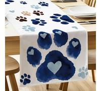 ANATTASOUL Huellas de Perro y corazón Camino de Mesa de Primavera con Diseño, Decoración de Comedor de Cocina, Decoración Interior, Vacaciones, Fiesta, Decoración, 33 x 183 cm