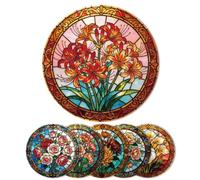 ANATTASOUL Juego de 6 posavasos de goma con flores de vidrieras para