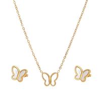 ANATTASOUL Oro Dianty Mariposa Colgante Collar Pendientes Conjunto Para Mujeres Cadena De Oro Boho Playa Simple Collar Pendientes Pendientes Minimalista Colgante Lindo Collar Mariposa, Plástico